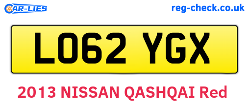 LO62YGX are the vehicle registration plates.