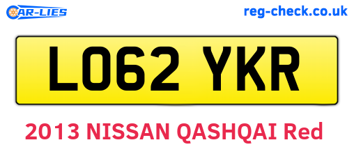 LO62YKR are the vehicle registration plates.
