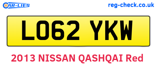 LO62YKW are the vehicle registration plates.