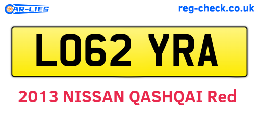 LO62YRA are the vehicle registration plates.