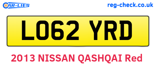 LO62YRD are the vehicle registration plates.