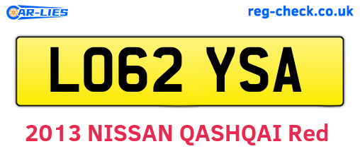 LO62YSA are the vehicle registration plates.