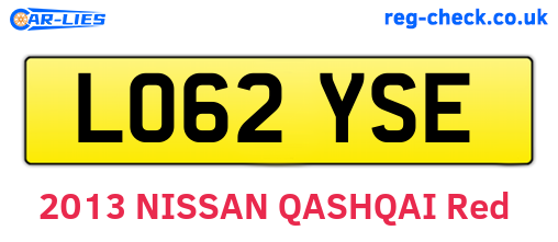 LO62YSE are the vehicle registration plates.