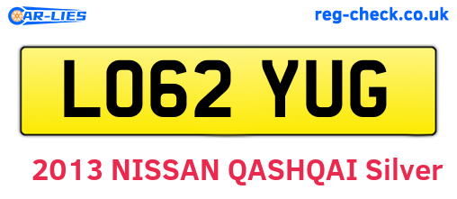 LO62YUG are the vehicle registration plates.