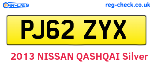 PJ62ZYX are the vehicle registration plates.