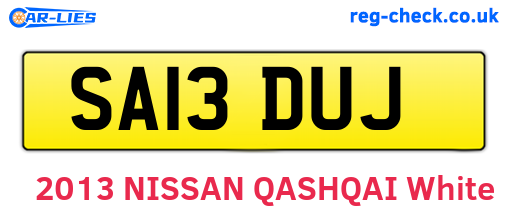 SA13DUJ are the vehicle registration plates.