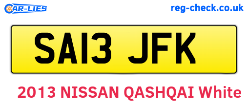SA13JFK are the vehicle registration plates.