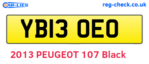 YB13OEO are the vehicle registration plates.