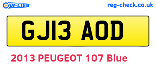 GJ13AOD are the vehicle registration plates.