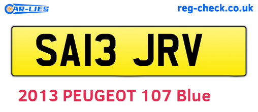 SA13JRV are the vehicle registration plates.