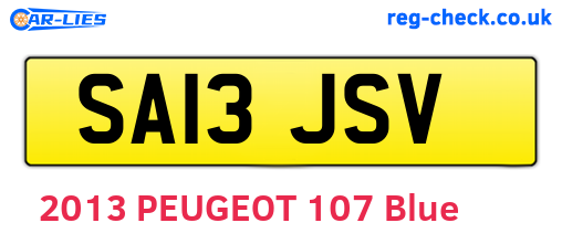 SA13JSV are the vehicle registration plates.