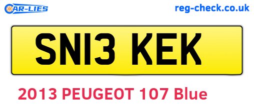 SN13KEK are the vehicle registration plates.
