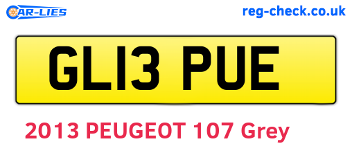 GL13PUE are the vehicle registration plates.