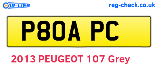 P80APC are the vehicle registration plates.