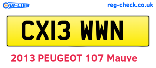 CX13WWN are the vehicle registration plates.