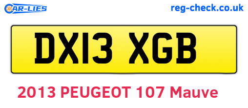 DX13XGB are the vehicle registration plates.