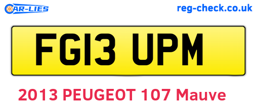 FG13UPM are the vehicle registration plates.