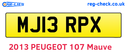 MJ13RPX are the vehicle registration plates.