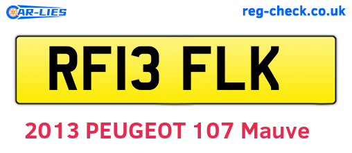 RF13FLK are the vehicle registration plates.
