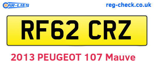 RF62CRZ are the vehicle registration plates.