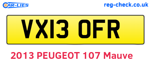 VX13OFR are the vehicle registration plates.