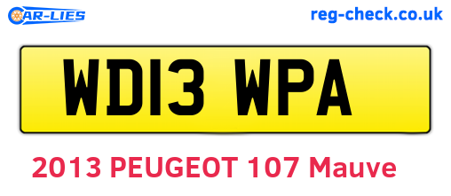 WD13WPA are the vehicle registration plates.