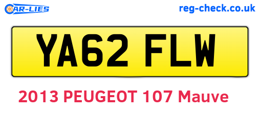 YA62FLW are the vehicle registration plates.