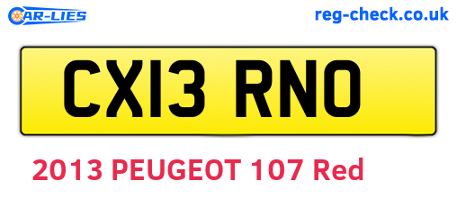 CX13RNO are the vehicle registration plates.