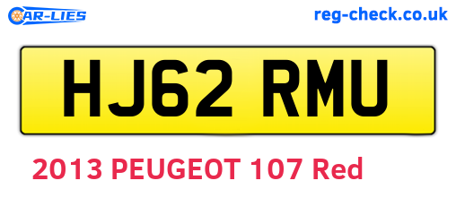 HJ62RMU are the vehicle registration plates.