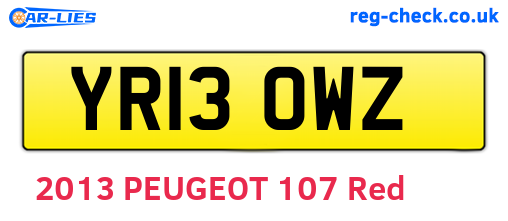YR13OWZ are the vehicle registration plates.