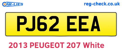 PJ62EEA are the vehicle registration plates.