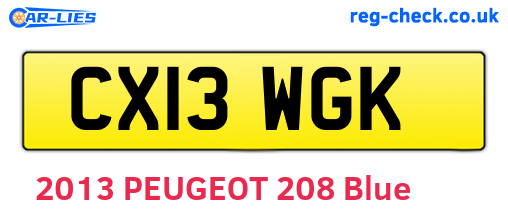 CX13WGK are the vehicle registration plates.