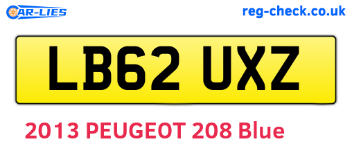 LB62UXZ are the vehicle registration plates.