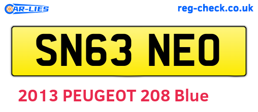 SN63NEO are the vehicle registration plates.