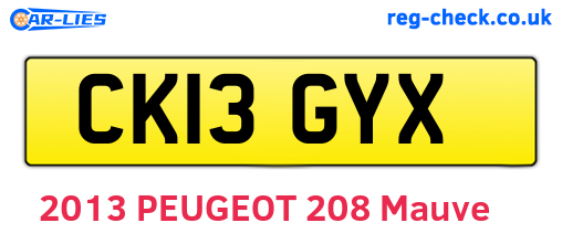CK13GYX are the vehicle registration plates.