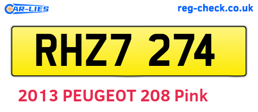 RHZ7274 are the vehicle registration plates.