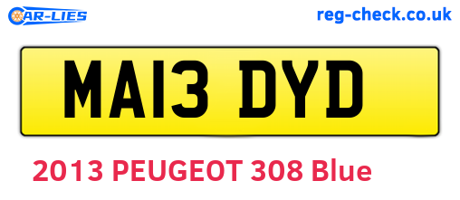 MA13DYD are the vehicle registration plates.