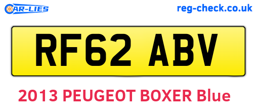 RF62ABV are the vehicle registration plates.