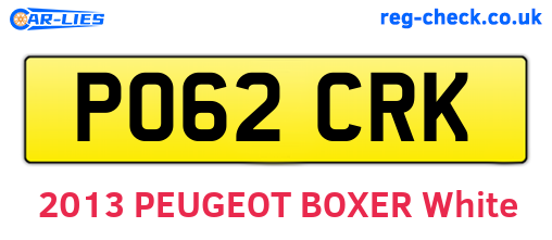 PO62CRK are the vehicle registration plates.