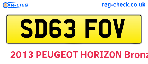 SD63FOV are the vehicle registration plates.