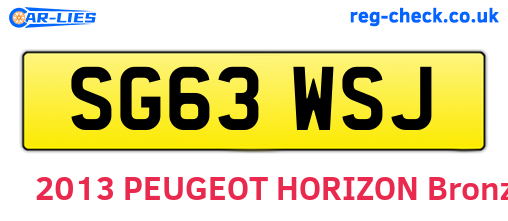 SG63WSJ are the vehicle registration plates.