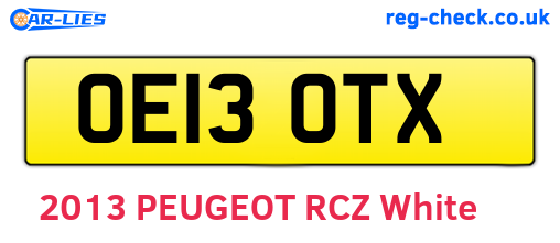 OE13OTX are the vehicle registration plates.