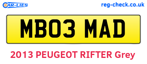 MB03MAD are the vehicle registration plates.