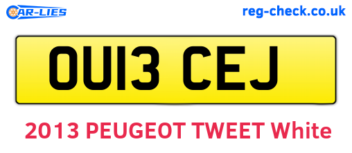 OU13CEJ are the vehicle registration plates.