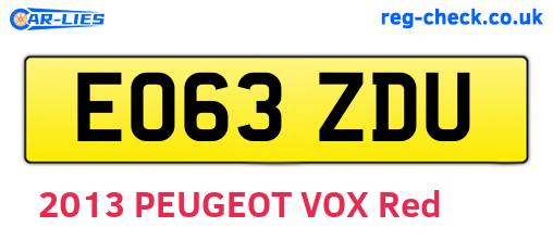 EO63ZDU are the vehicle registration plates.