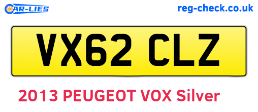 VX62CLZ are the vehicle registration plates.