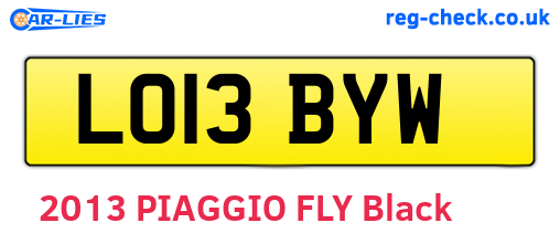 LO13BYW are the vehicle registration plates.