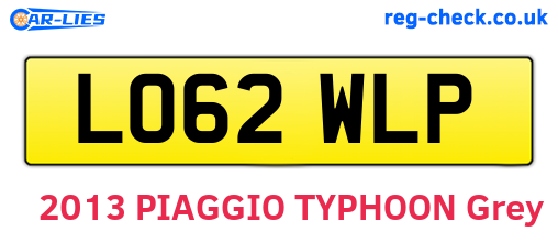 LO62WLP are the vehicle registration plates.
