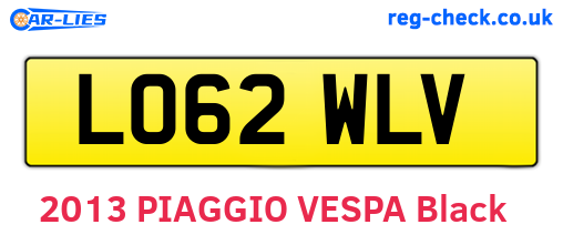 LO62WLV are the vehicle registration plates.