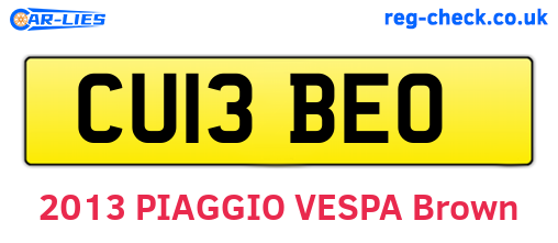 CU13BEO are the vehicle registration plates.
